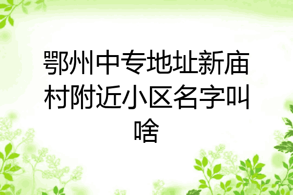 鄂州中专地址新庙村附近小区名字叫啥