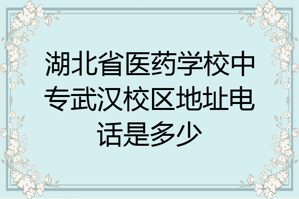 湖北省医药学校中专武汉校区地址电话是多少