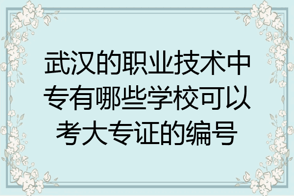 武汉的职业技术中专有哪些学校可以考大专证的编号