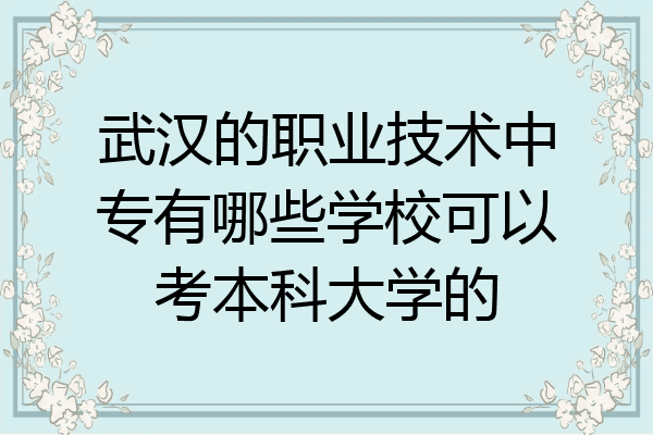 武汉的职业技术中专有哪些学校可以考本科大学的