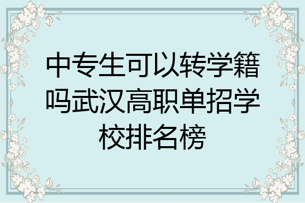 中专生可以转学籍吗武汉高职单招学校排名榜