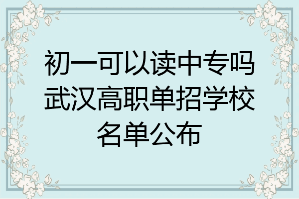 初一可以读中专吗武汉高职单招学校名单公布