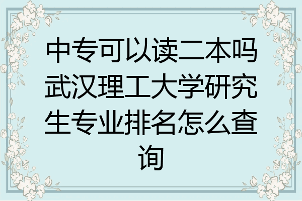 中专可以读二本吗武汉理工大学研究生专业排名怎么查询