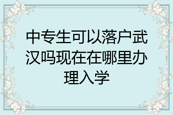 中专生可以落户武汉吗现在在哪里办理入学