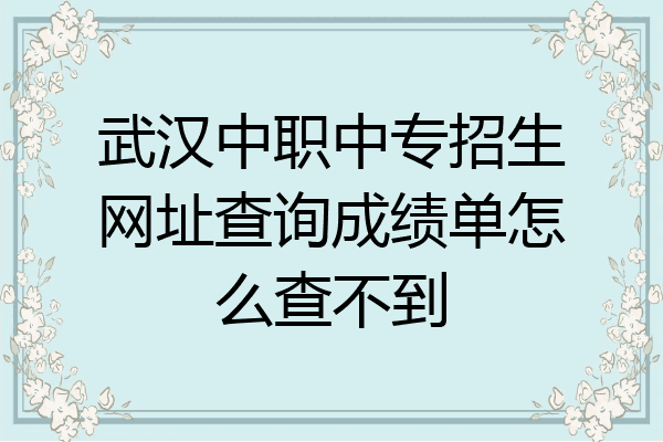 武汉中职中专招生网址查询成绩单怎么查不到