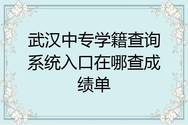 武汉中专学籍查询系统入口在哪查成绩单