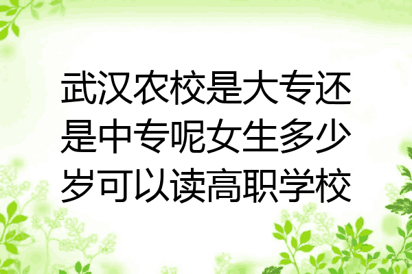 武汉农校是大专还是中专呢女生多少岁可以读高职学校