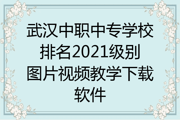 武汉中职中专学校排名2021级别图片视频教学下载软件