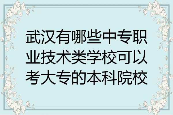 武汉有哪些中专职业技术类学校可以考大专的本科院校