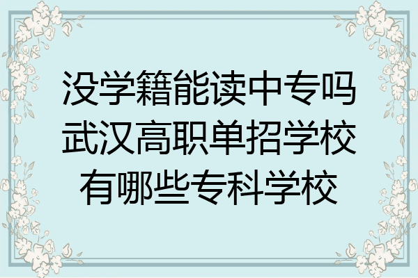 没学籍能读中专吗武汉高职单招学校有哪些专科学校