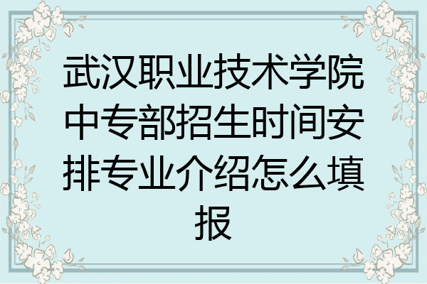 武汉职业技术学院中专部招生时间安排专业介绍怎么填报