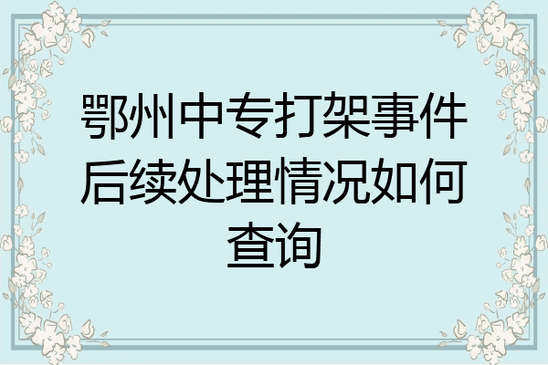 鄂州中专打架事件后续处理情况如何查询