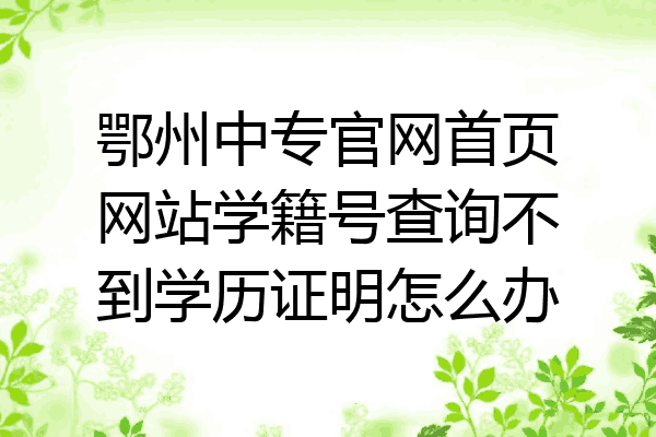 鄂州中专官网首页网站学籍号查询不到学历证明怎么办