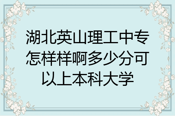 湖北英山理工中专怎样样啊多少分可以上本科大学