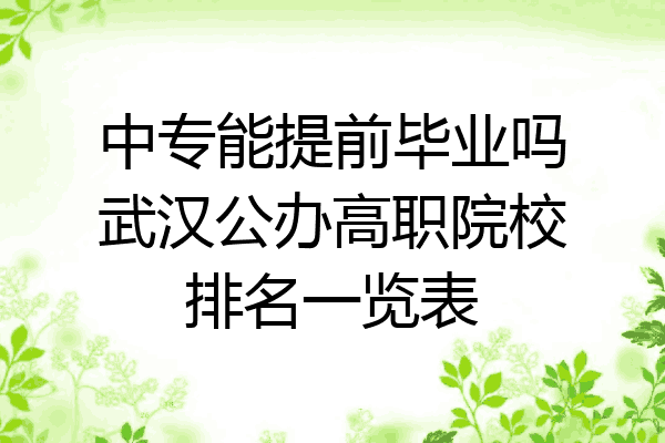 中专能提前毕业吗武汉公办高职院校排名一览表