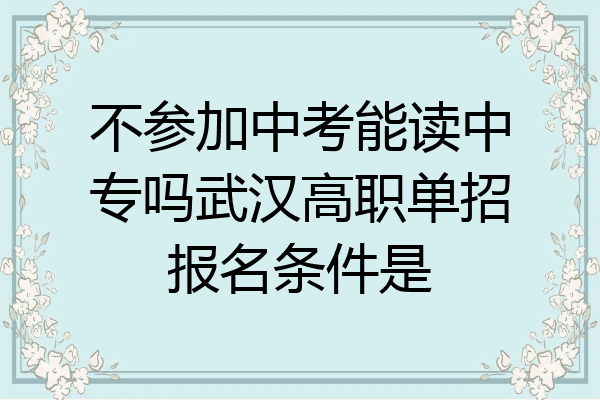 不参加中考能读中专吗武汉高职单招报名条件是