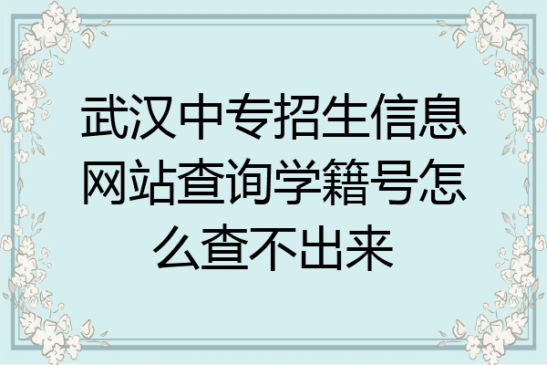 武汉中专招生信息网站查询学籍号怎么查不出来