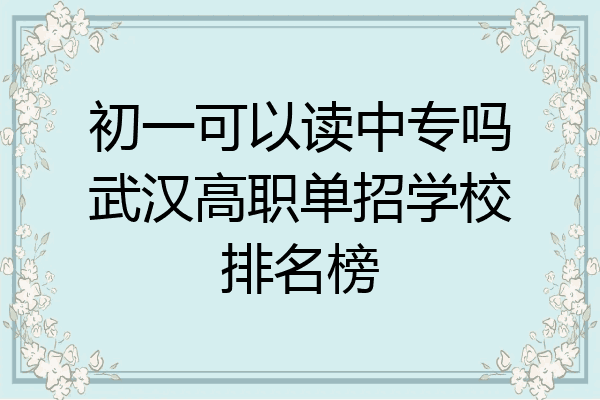 初一可以读中专吗武汉高职单招学校排名榜