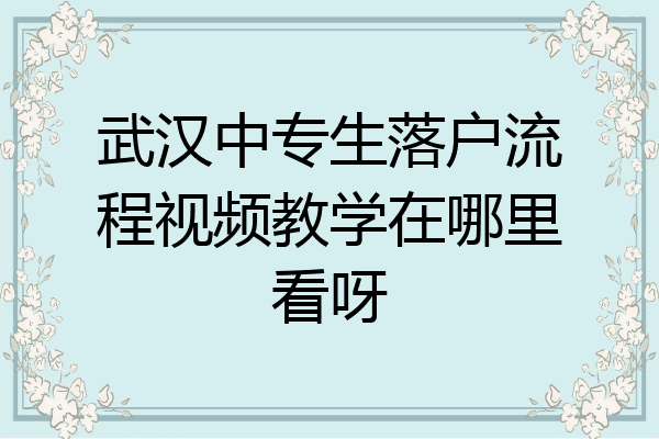 武汉中专生落户流程视频教学在哪里看呀