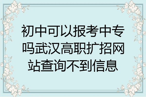 初中可以报考中专吗武汉高职扩招网站查询不到信息