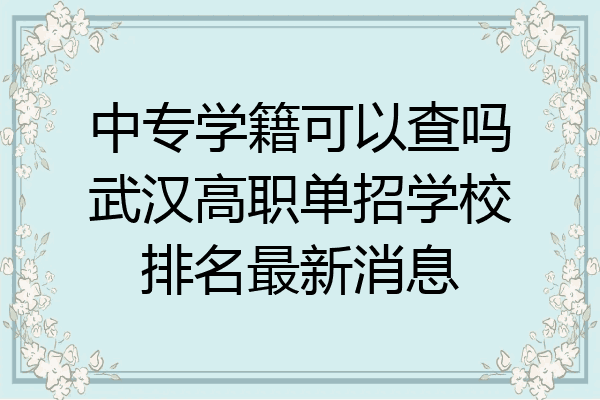 中专学籍可以查吗武汉高职单招学校排名最新消息