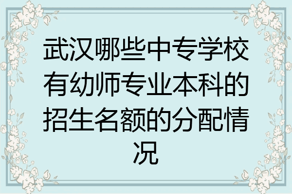 武汉哪些中专学校有幼师专业本科的招生名额的分配情况