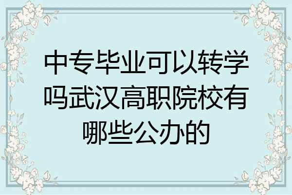 中专毕业可以转学吗武汉高职院校有哪些公办的
