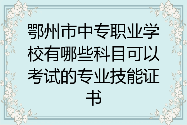 鄂州市中专职业学校有哪些科目可以考试的专业技能证书