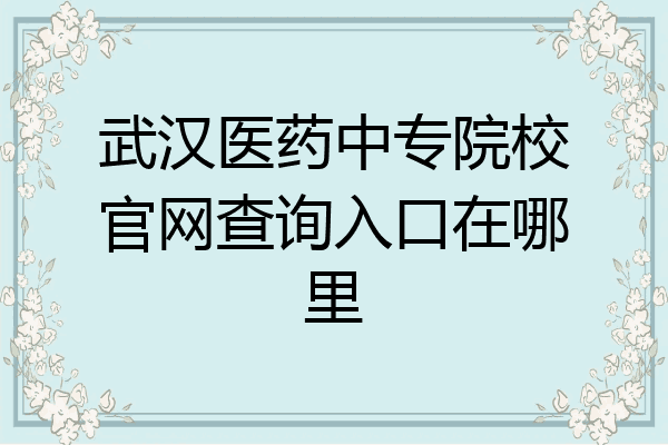 武汉医药中专院校官网查询入口在哪里