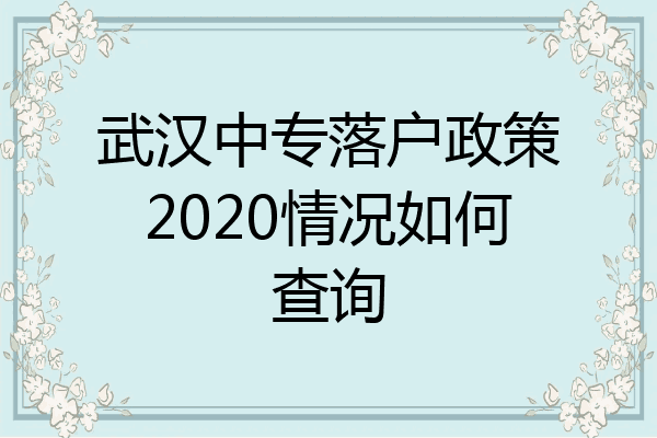 武汉中专落户政策2020情况如何查询