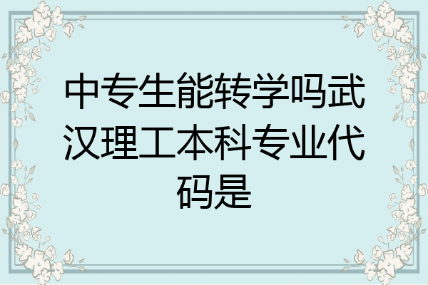 中专生能转学吗武汉理工本科专业代码是
