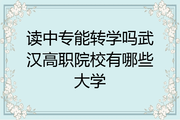 读中专能转学吗武汉高职院校有哪些大学