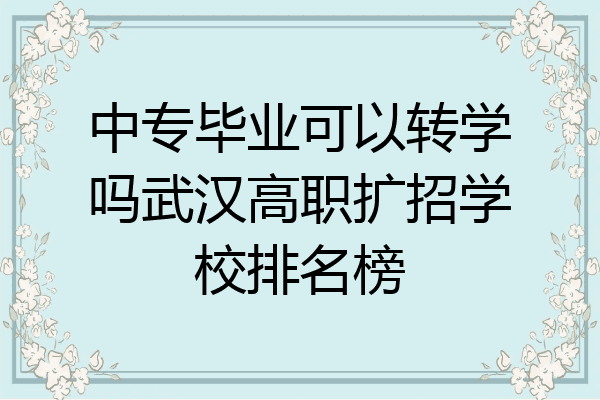 中专毕业可以转学吗武汉高职扩招学校排名榜