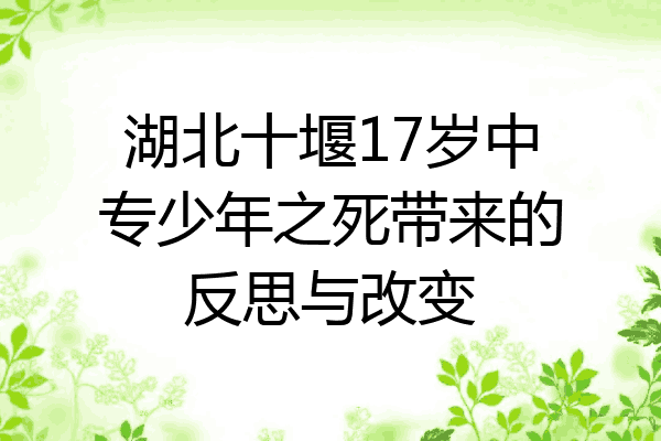 湖北十堰17岁中专少年之死带来的反思与改变