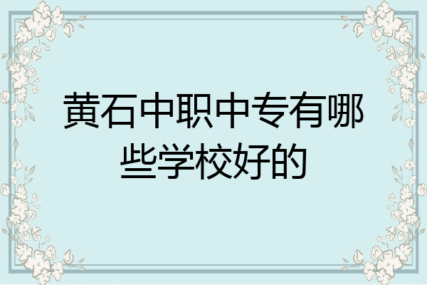 黄石中职中专有哪些学校好的