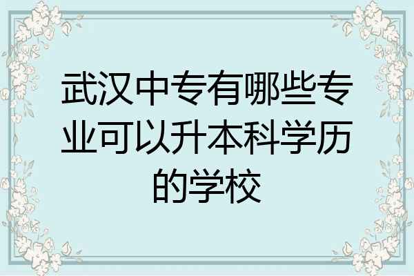 武汉中专有哪些专业可以升本科学历的学校