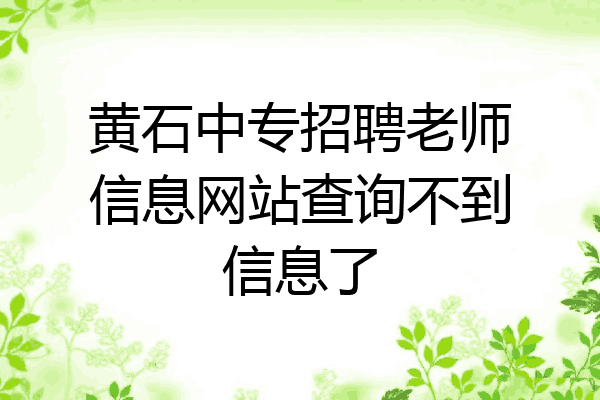 黄石中专招聘老师信息网站查询不到信息了
