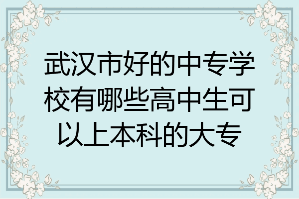 武汉市好的中专学校有哪些高中生可以上本科的大专