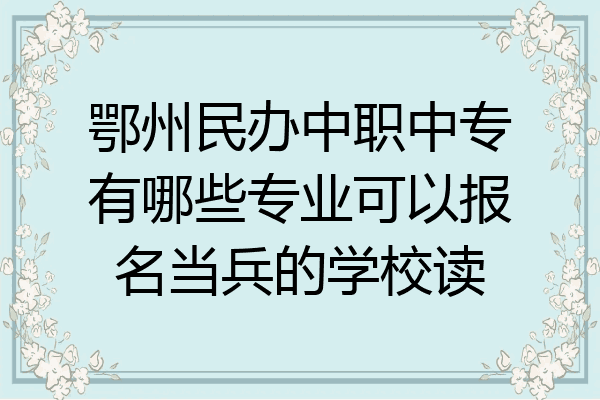 鄂州民办中职中专有哪些专业可以报名当兵的学校读