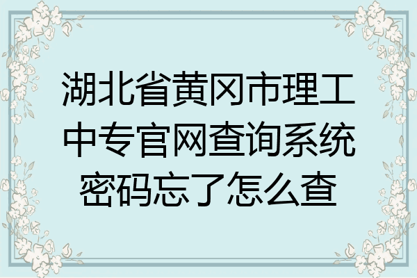 湖北省黄冈市理工中专官网查询系统密码忘了怎么查