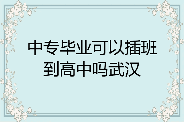 中专毕业可以插班到高中吗武汉