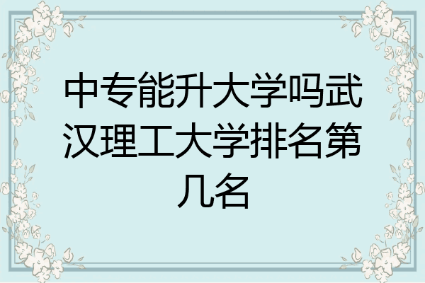 中专能升大学吗武汉理工大学排名第几名