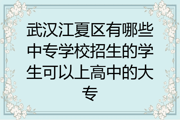 武汉江夏区有哪些中专学校招生的学生可以上高中的大专