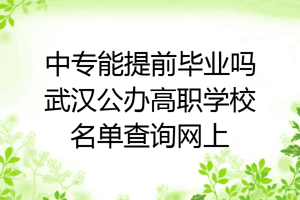 中专能提前毕业吗武汉公办高职学校名单查询网上