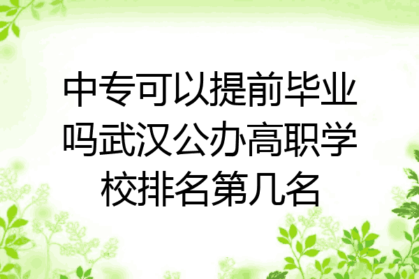 中专可以提前毕业吗武汉公办高职学校排名第几名