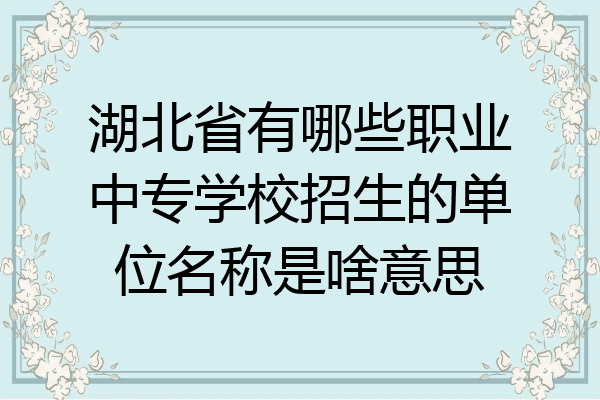 湖北省有哪些职业中专学校招生的单位名称是啥意思