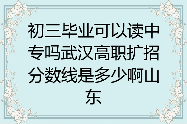 初三毕业可以读中专吗武汉高职扩招分数线是多少啊山东