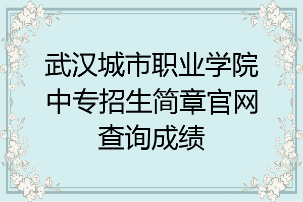 武汉城市职业学院中专招生简章官网查询成绩