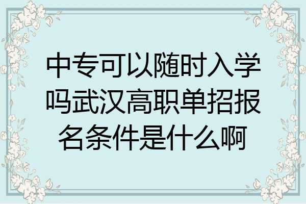 中专可以随时入学吗武汉高职单招报名条件是什么啊