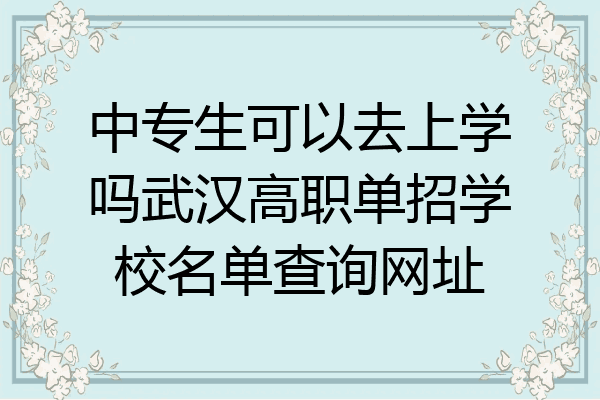 中专生可以去上学吗武汉高职单招学校名单查询网址